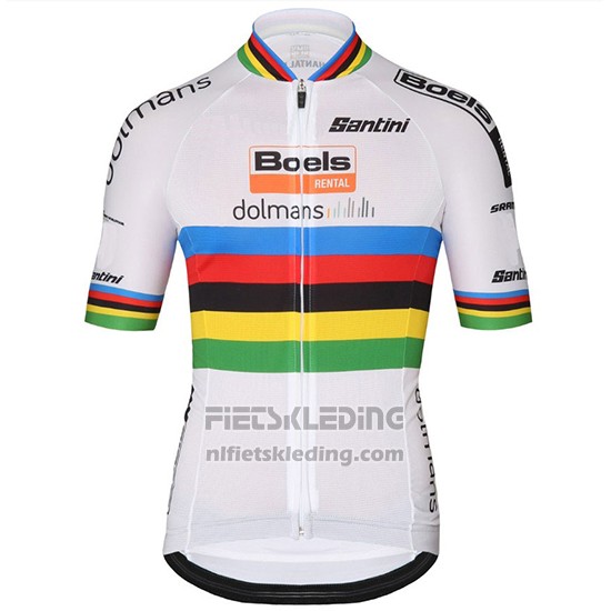 2018 Fietskleding UCI Wereldkampioen Leader Boels Dolmans Wit Korte Mouwen en Koersbroek